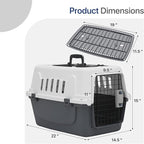 22 Inch Hard-Sided Plastic Dog Carrier 2 Door Travel Crate for Small Dogs Cats up to 22 lbs, Durable Handle, Security Lock Design, Gray