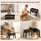 URPOWER Mess Proof Elevated Dog Bowls, High Wall Splash Guard Design, 4 Height Adjustable Raised Bowl Stand, 2 Stainless Steel Bowls, Non-Slip Food Water Set for Small Medium Large Dogs