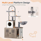 HOOBRO Cat Tree with Litter Box Enclosure, Arched All-in-One 31.5" Cat Tower with Hidden Litter Box Furniture for Indoor Cats, Versatile Cat Condo with Sisal Posts, Hammock, Greige and Gray BG45MZ03