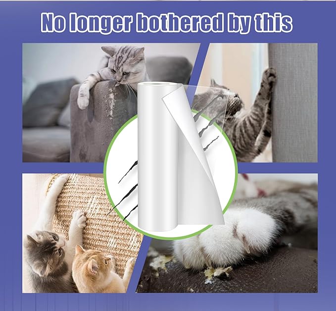 Cat Scratch Furniture Protector: Cat Anti Scratch Tape - Door Protector from Dog Scratching - Clear Training Self Adhesive Tape for Carpet, Sofa, Couch, Door (Transparent, 17.72" x 6.56FT)