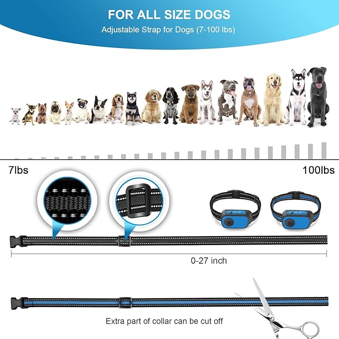 Dog Bark Collar for Large Medium Small Dogs, Rechargeable Smart Bark Collar, Anti Barking, Humane Dog Training Device with 5 Adjustable Sensitivity Beep Vibration (Blue)