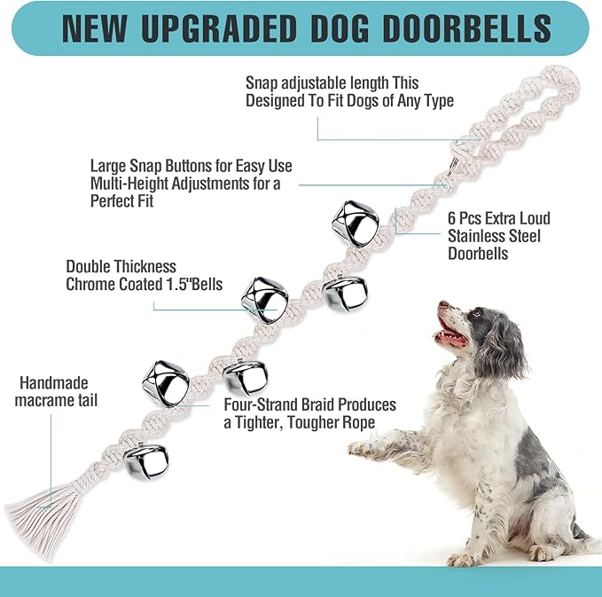 COOYOO Dog Bells to Go Outside, Premium Quality Potty Training Dog Door Bell, Yarn Handwoven Dog Bell, Adjustable Housetraining Hanging Bell-6 Extra Large Loud 1.5 DoorBells