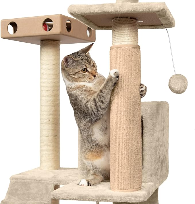 Furhaven Wrap Around Scratching Post Cover for Indoor Cats, Fits Posts Up to 3.5" Diameter, Durable & Less Mess - Tiger Tough Carpet Scratch Mat - Cream, Extra Large/XL