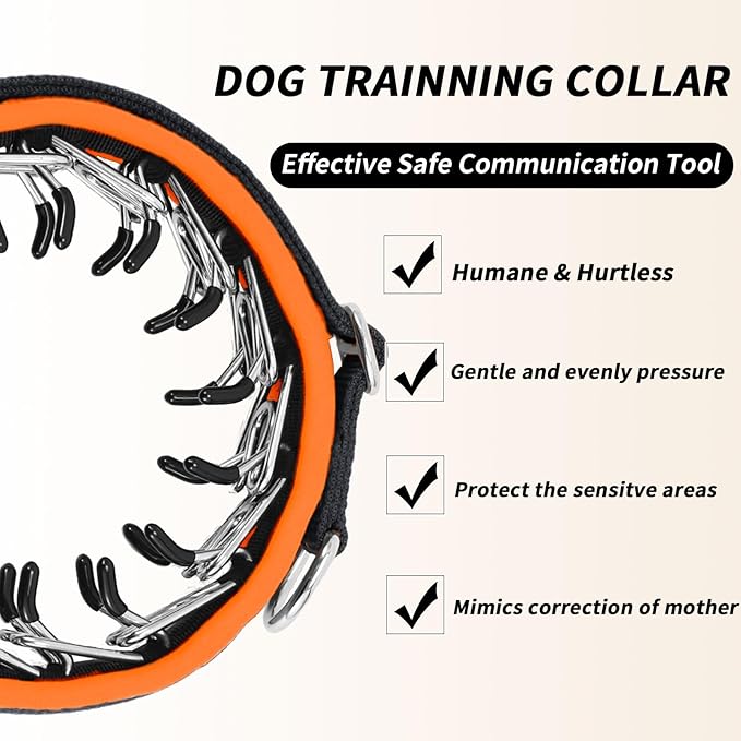 Martingale No Pull Dog Collar for Large Medium Small Dogs, Heavy Duty Nylon Reflective Adjustable Anti Pull Slip Collar with Buckle for Training Walking M Black Orange