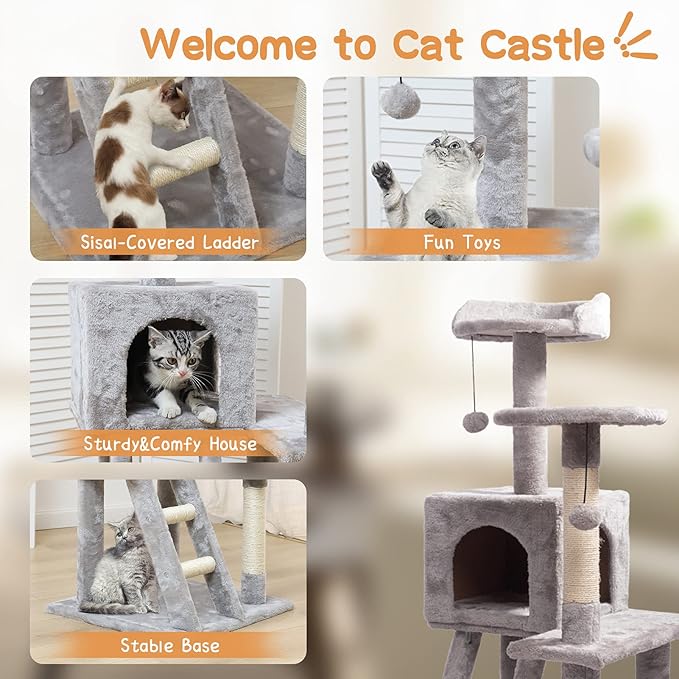 Auroth Cat Tree,42" Cat Tower with Stable Base for Indoor Cats, Large Cat Condo with Plush Perches, Toys & Natural Sisal Scratching Posts, Multi-Level Small Cat furniture Perfect for Kittens Play,Rest
