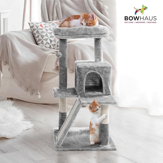 Tall Cat Tree for Indoor Large Cats or Kittens, Multi-Level Cat Activity Tree with Scratching Posts, Hammock, Cat Cave Condo, Modern Cute Small Cat Climbing Tower with Widened Perch