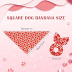E-Clover Mother's Day Heart Dog Bandanas & Matching Scrunchie Set Cute Girl Dog Scarf Bibs Pet Bandana with Bow Tie for Medium Large Dogs Owner Mom Red Pink