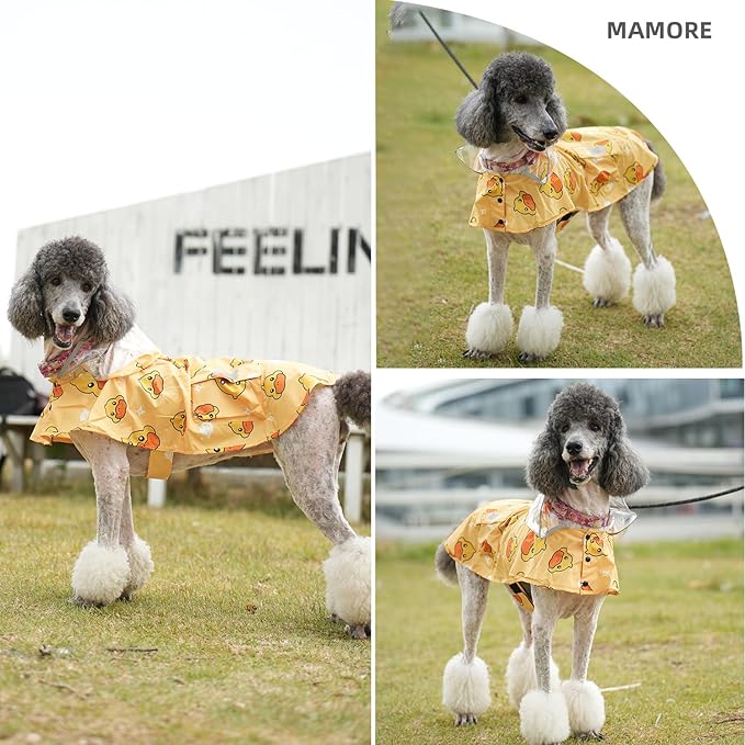 Dog Raincoat,Waterproof Rain Poncho with Hoodie, High Reflective Adjustable Pet Rain Jacket with Leash Hole for Small Medium and Large Dogs (Yellow Duck, Medium)