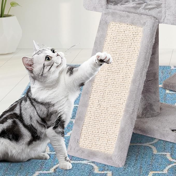 MIAO PAW Grey Cute Cat Tree Tower for Indoor Cats Condo with Sisal Scratching Posts Jump Platform Furniture Activity Center Play House Bed