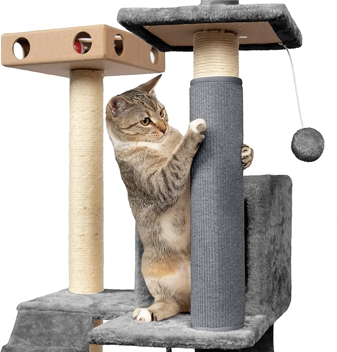 Furhaven Wrap Around Scratching Post Cover for Indoor Cats, Fits Posts Up to 3.5" Diameter, Durable & Less Mess - Tiger Tough Carpet Scratch Mat - Gray, Large