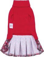 CuteBone Christmas Dog Sweater Dress Turtleneck Puppy Sweater with Bowtie Harness Hole Pullover Winter Dress for Medium Dogs