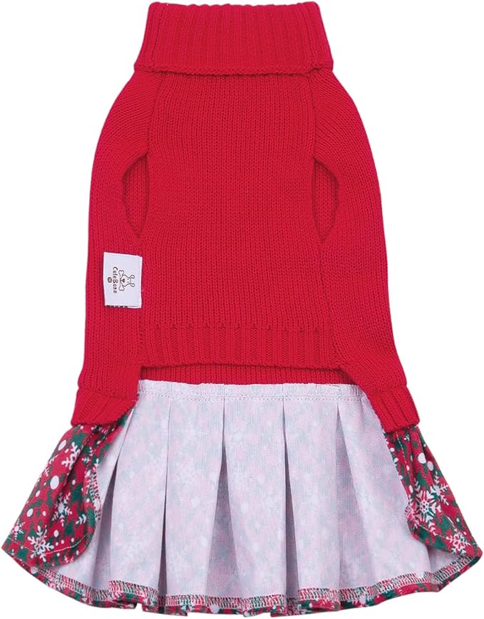 CuteBone Christmas Dog Sweater Dress Turtleneck Puppy Sweater with Bowtie Harness Hole Pullover Winter Dress for Medium Dogs DS53XXL