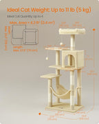 Feandrea Cat Tree, 55.1-Inch Cat Tower, Plush Multi-Level Condo with 4 Scratching Posts, 2 Perches, Hammock, Cave, Beige UPCT161M01