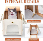 PetsHome Dog Carrier Purse, Pet Carrier, Foldable Waterproof Premium Leather Pet Travel Portable Bag for Cat and Small Dog Home & Outdoor Small Beige