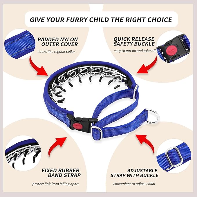 Martingale No Pull Dog Collar for Large Medium Small Dogs, Heavy Duty Nylon Reflective Adjustable Anti Pull Slip Collar with Buckle for Training Walking M Dark Blue