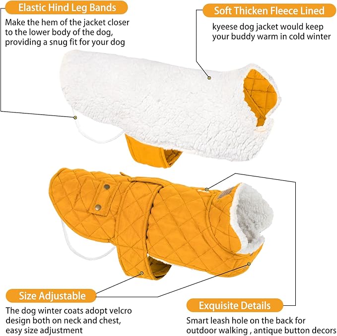 KYEESE Dog Coat Waterproof Dog Coats for Large Dogs Windproof Dogs Jacket with Fleece Lined Thick Pet Winter Puffer Coat with Pocket Soft Pet Sweater with Leash Hole Warm Pets Clothes for Cold Weather