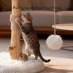 Modern Cat Tree Tower for Indoor Cats, Natural Solid Wooden Branch with Sisal Scratching Post, Log Style Cat Furniture with Perches Platform & Toy Ball for Multi-Cat Households