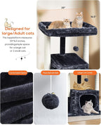 SYANDLVY 27IN Cat Tree for Indoor Cats Large Adult, Modern Activity Tower with Scratching Posts, Condo with Plush Perch, Climbing Stand with Spring Ball for Play, Smoky