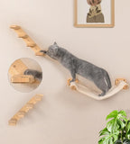 Cat Stairs Hammock Set of 4 – Cat Wall Shelves with 1 Floating Fabric Hammock, 1 Flat Shelf, 2 Wall Ladders with 4 Steps Each
