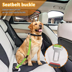 Removable Dog Seat Belt Harness for Car, 3 in 1 Pet Dog Car Seatbelt Leash, Retractable Restraint Secures to Vehicle Headrest & Adjustable Reflective Bungee Dog Seatbelt Tether, Green and Black