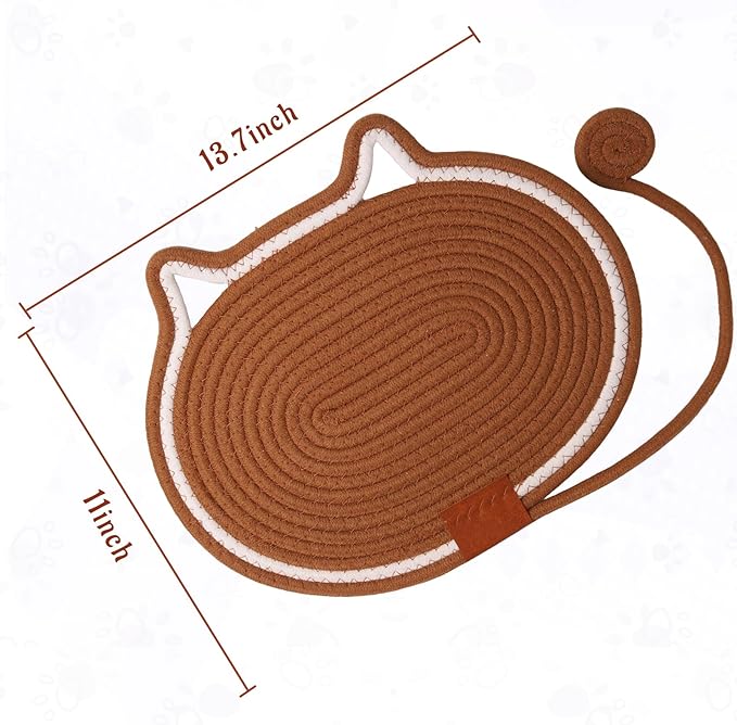 Cat Scratcher Mat Natural Cotton Rope Oval Horizontal Floor Cat Scratch Bed Pad with Ball Toy Protector for Furniture Floor Wall (Brown, 2 PC)