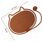 Cat Scratcher Mat Natural Cotton Rope Oval Horizontal Floor Cat Scratch Bed Pad with Ball Toy Protector for Furniture Floor Wall (Brown, 1PC)