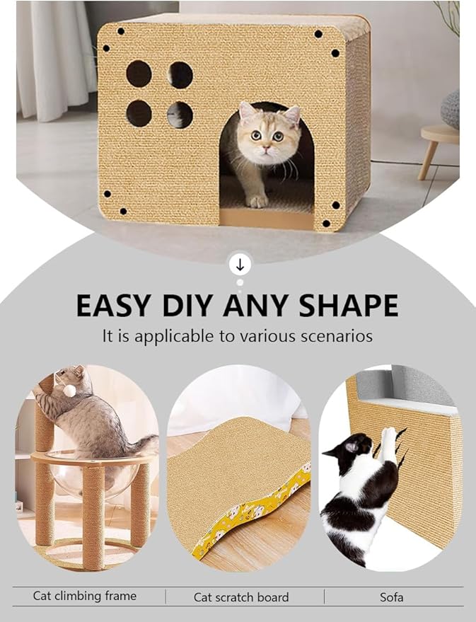 Couch Wall Corner Protector for Indoor Cats, Anti Scratch Furniture Protector from Cats Scratching, Trimmable Climbing Cat Scratcher Pad Mat for Cat Board/Door/Carpet(Khaki, 39.3x15.8In)