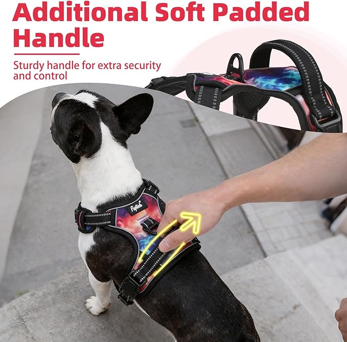 PUPTECK No Pull Tactical Dog Harness for Large, Adjustable Reflective Dog Harness with Handle Easy Control, Comfortable Soft Padded Pet Vest Harness for Large Dogs, Aurora L