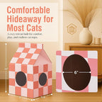 Cardboard Cat House with Scratch Pad – Durable, Eco-Friendly Hideaway, Easy Assembly, Stylish Cotton Candy Checkered Design, Indoor Pet Furniture, for Cat Lovers