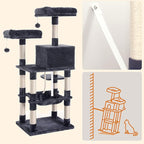 Feandrea Cat Tree, 56.3-Inch Cat Tower, Multi-Level Plush Condo with 11 Scratching Posts, 2 Perches, Hammock, Cave, Smoky Gray UPCT15GYZ