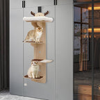 4-Tier Door Hanging Cat Tree, Wooden Door Mounted Vertical Cats Climbing Frame, Bearing Cat Climbing Rack with Cat Nest for Stair, Foyer, Living Room, Enclosed Balcony, Capacity Up to 44.09-55.12 lbs