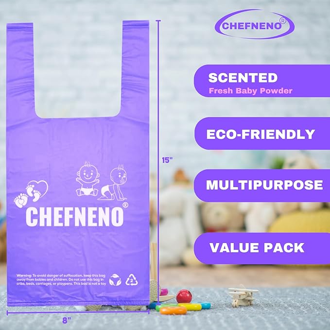 Baby Disposable Diaper Sacks (600 ct.) Fresh Baby Powder Scented, Easy-Tie Diaper Sacks Disposal Bulk Diaper Sacks Dog Poop Bags Cat Litter Waste Bags Sanitary Pads Disposal Bags (600 Bags, Purple)