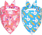 Easter Dog Bandanas 2-Pack for Small to Medium Dogs - Reversible Bunny & Carrot Pastel Plaid Scarf, Pink & Blue Pet Accessories for Spring Gift