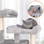 FEANDREA Large Cat Tree with 3 Cat Caves, 164 cm Cat Tower, Light Grey PCT98W