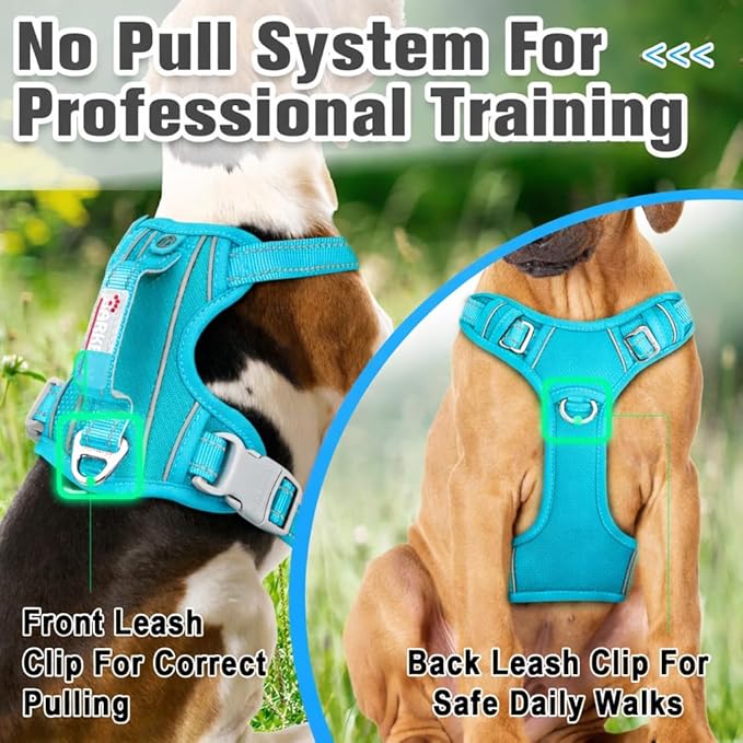 BARKBAY Dog Harness No Pull Oxford with ID Tag Pocket - Heavy Duty, Reflective, Easy Control for Large Dogs(Aqua Oxford,M)
