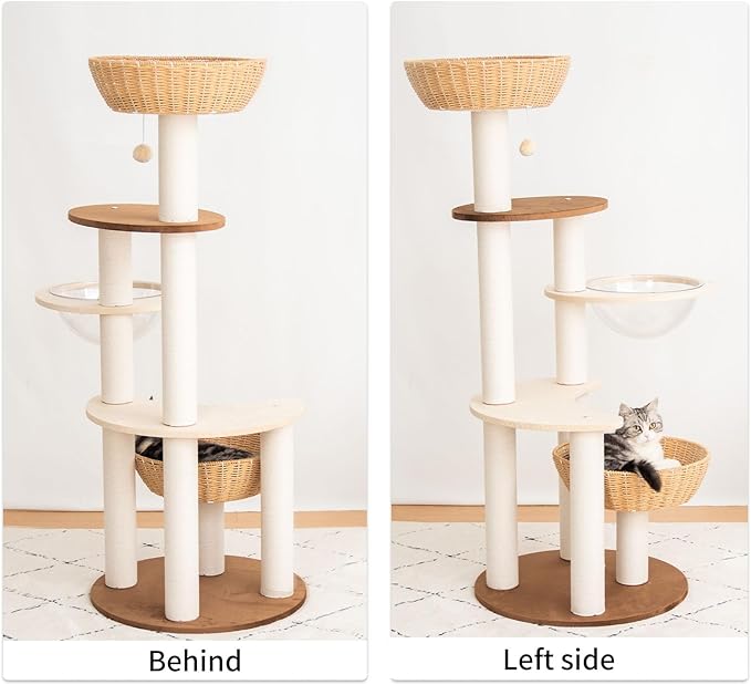 Modern Cat Tree for Large Cat, Wood Cat Tower Heavy Duty with Scratch Post for Indoor Big Cats (133cm (Particle Board))