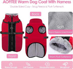 AOFITEE Dog Coat, Warm Dog Jacket with Harness Built-in, Waterproof Medium Dogs Cold Weather Coat with Zipper, Reflective Fleece Lined Pet Snow Jackets for Pug, Jack Russell, Boston Terrier, Red M