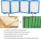 ZJSF Freestanding Dog Fence Indoor, Foldable Dog Gate for Doorways, Stairs or Hallways, Sturdy Wood Extra Wide Pet Gate with Support Feet for The House, Blue, 24 "Height-4 Panels