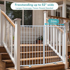No Pawblems Free Standing Dog Gate, 36'' Tall Foldable Dog Fence for Indoor & Outdoor, Up to 52 Inch Extra Wide Puppy Gate for Stairs, Hallways, Doorways, Deck, Yard (White, 2 Panels)