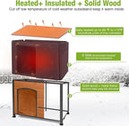 GUTINNEEN Large Heated Dog House Outdoor 43.3" L Insulated Winter Dog Kennel with Metal Frame for Medium to Large Dogs Outside with Heater and Insulated Liner for Winter, Brown