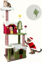 Cat Tree Tower with Cozy Condos, Multi-Level Green Cat Tower with Scratching Posts, Cat House Furniture with Snow Roof & Tree Design, Stable Cat Playground for Indoor Cats