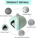 Cat Cave Bed Foldable Cat Bed Dome for Indoor Kitten with Removable Washable Cushion Kitten House Huts with Anti-Slip Bottom for Small Medium Kitty Pets(Green)
