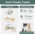 Ceramic Raised Double Bowls Set with Stand, Food & Water Bowls for Medium Breed Dogs, Weighted Dog Dishes, Pet Bowl(7.3'',41OZ, Grey)