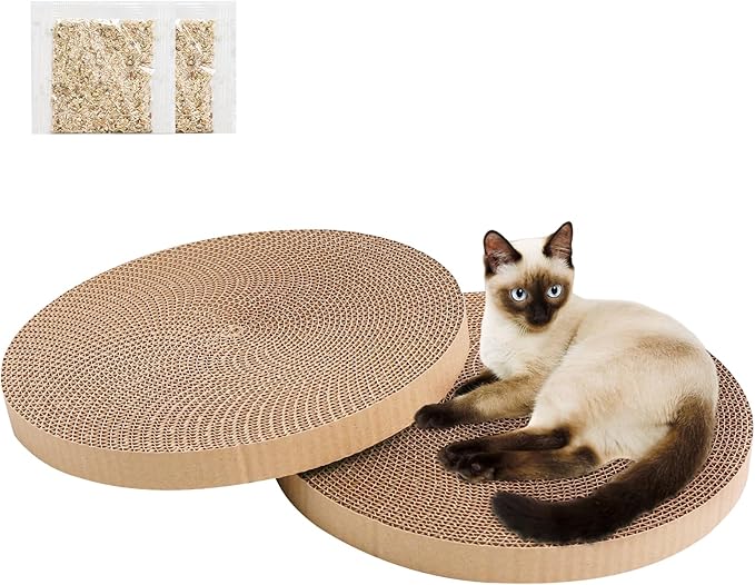 Round Cat Scratcher Replacement Pads -Circle Cat Scratcher Pad Cardboard Cat Scratchers Refill 10 inch Diameter 7/8 inch Thickness Pet Supplies, Relieves Stress, Supports Pet Behaviors, 2 Count