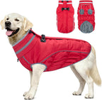 Malier Dog Coat, Reflective Dog Jacket Waterproof Windproof Puppy Cold Weather Coats with Harness Built in, Winter Extra Warm Pet Coat Fleece Vest for Small Large Pets and Puppy (Red, XXX-Large)