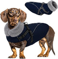 Queenmore Small Dog Coat,Dog Coat for Small Dogs,Reflective Windproof Dogs Jackets with Built-in Harness,Doggy Winter Jacket with Zipper On Back,Warm Pet Coats with Fleece Lining,NavyBlue,S