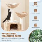 Tangkula Modern Cat Tree, 48 Inch Multi-Level Cat Tower with Sisal Scratching Posts, Cattail Fluff Condo & 2 Perches and Climbing Ladder, Aesthetic Cat Tree with Washable Cushions for Indoor Cats