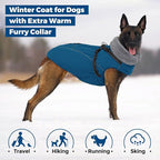 Queenmore Large Dog Jackets,Dog Coats for Extra Large Dogs with Harness Built in,Reflective Waterproof Dogs Jackets with Fleece Lining,Warm Snowsuit Pet Coats for German Shepherd,Blue,XXXL