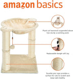 Amazon Basics Cat Tower with Hammock Bed and Scratching Post for Indoor Cats, Easy to Assemble, Interactive Hanging Ball, 15.8" x 15.8" x 19.7", Beige