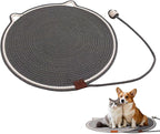 Handmade Woven Cat Scratcher Mat, 16.9"/19.7" Natural Cotton Rope Cat Scratching Pad for Indoor Cats, Non-Slip Flat Scratch Pad, Soft Durable Cat Lounging Mat with Ball Toy (Gray,19.7 in)